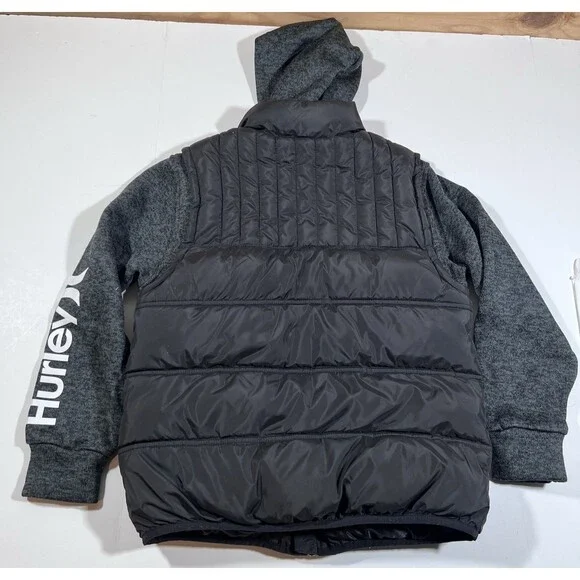 Hurley Black Hybrid Winter Puffer Jacket Hoodie Insulated Boys Mediun 10-12 - Picture 8 of 8